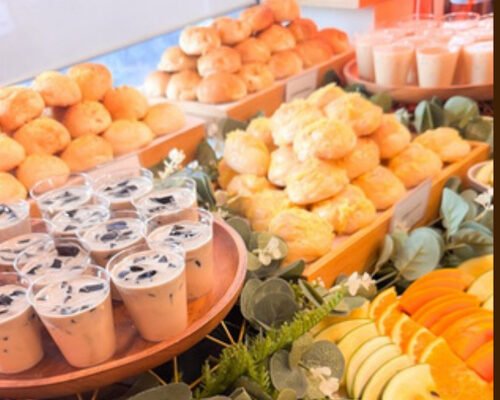 Fruit cups and pastry spread