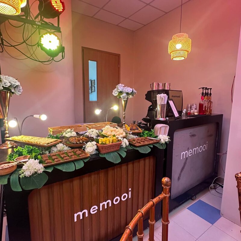 Evening coffee bar setup with mood lighting